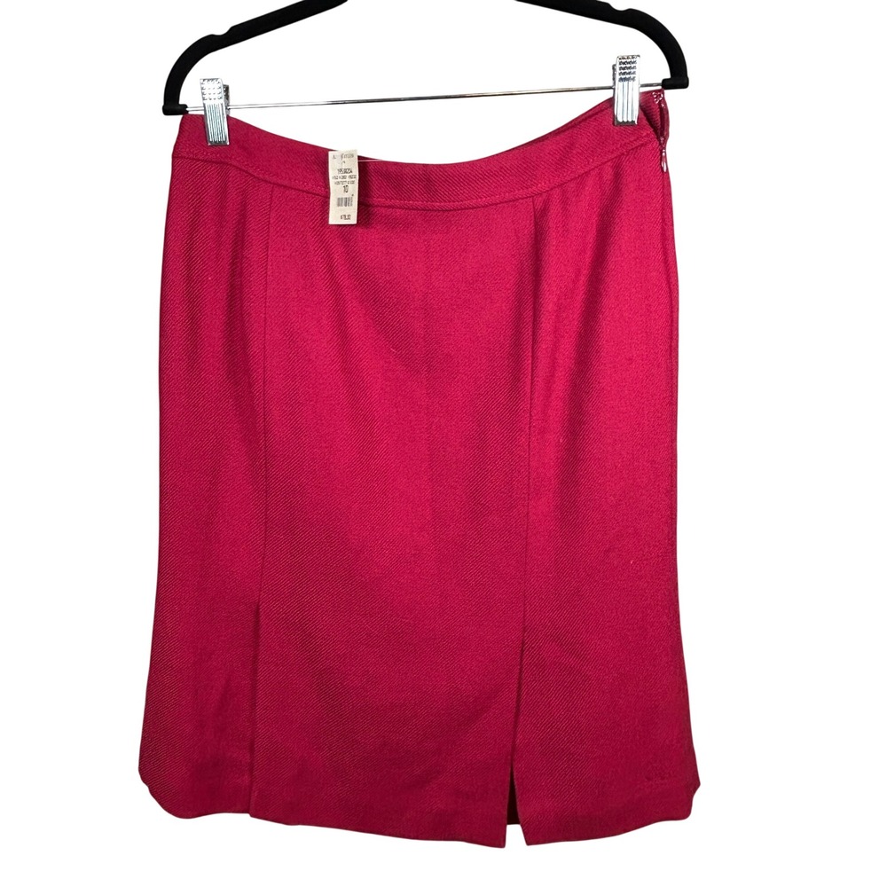 Ann Taylor Wool Skirt Women's 10 Red Pleated Lined Knee Length Career FLAW